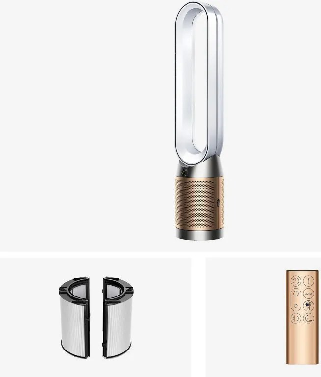 Purificator si racitor de aer Dyson PC2 De-NOx TP12 Wh/Gd, 40W, 40 m², 10 viteze, Oscilatie, HEPA, MyDyson™, Wi-Fi, LCD, Control vocal, Mod automat, Alb/Auriu