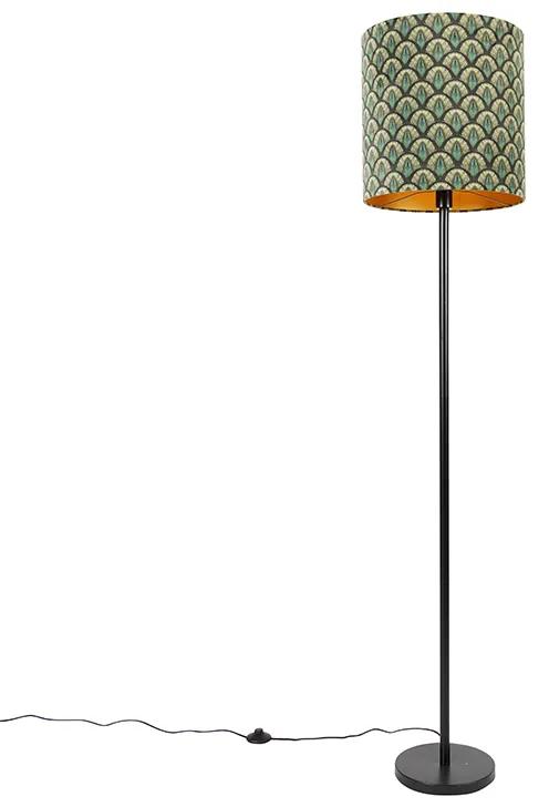 Lampă de podea umbră neagră design păun aur în interior 40 cm - Simplo