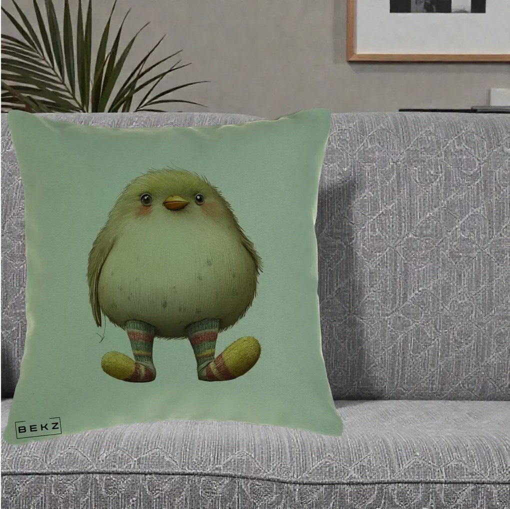 Perna Decorativa Pui Pufos cu Sosete Dungate, 40x40 cm, Verde, Husa Detasabila, Perna Inclusa, BEKZ®