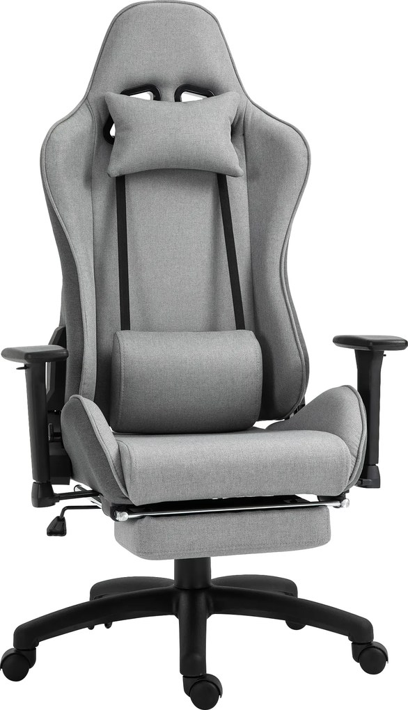 Vinsetto Fotoliu de birou, scaun de birou manager mare confort, suport pentru picioare, tetieră + perne lombare integrate, spătar reglabil, brațe reglabile, in gri | Aosom Romania