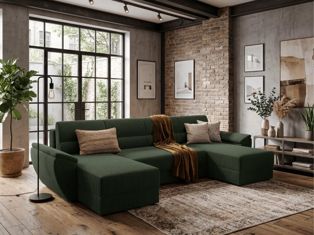 OFERTA Coltar extensibil in forma de U TAVERO 321x140 cm, verde inchis II calitate