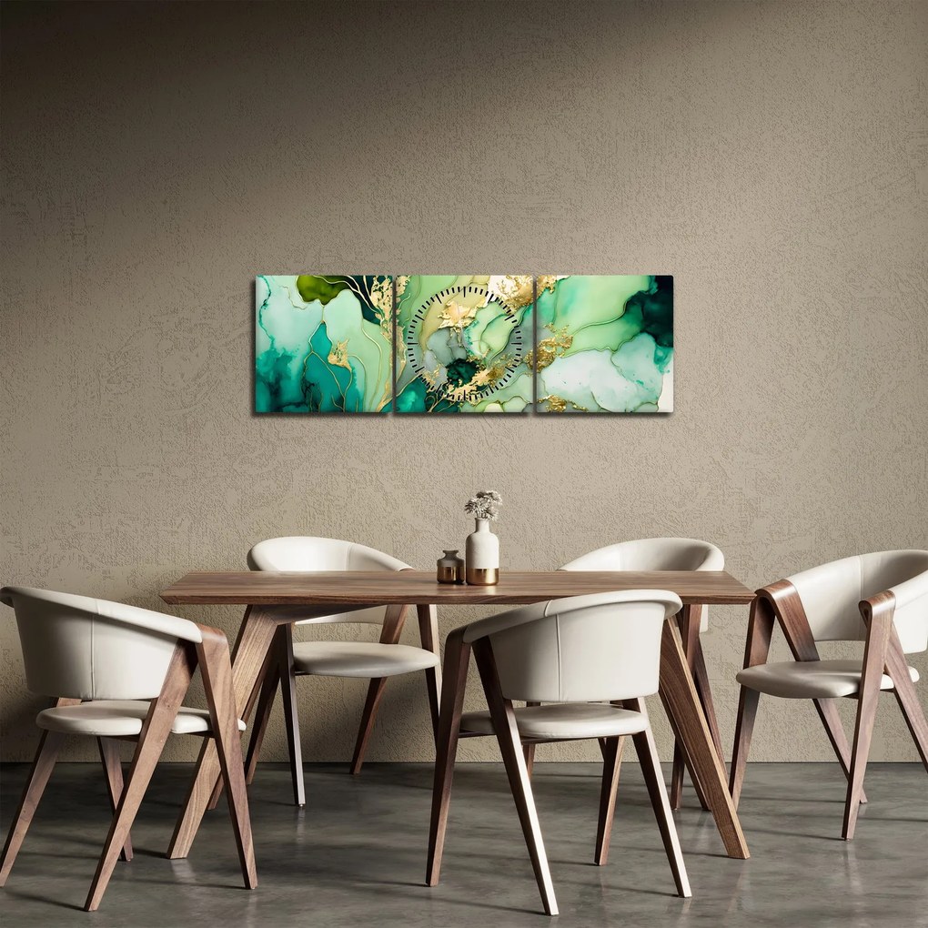 Tablou - Abstractizare verde (cu ceas) (90x30 cm)