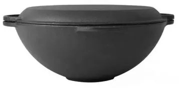 Oala de fonta tip wok, cu capac, 3 in 1, 32x14 cm, Perfect Home