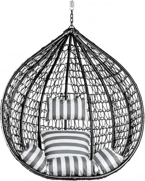 Scaun suspendat negru KOKON fara suport, perna alb-gri