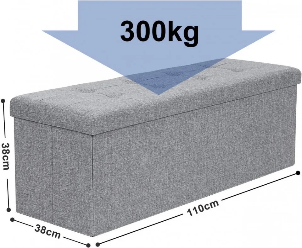 Bancheta cu spatiu depozitare, textil / MDF, gri, Songmics, LSF77G