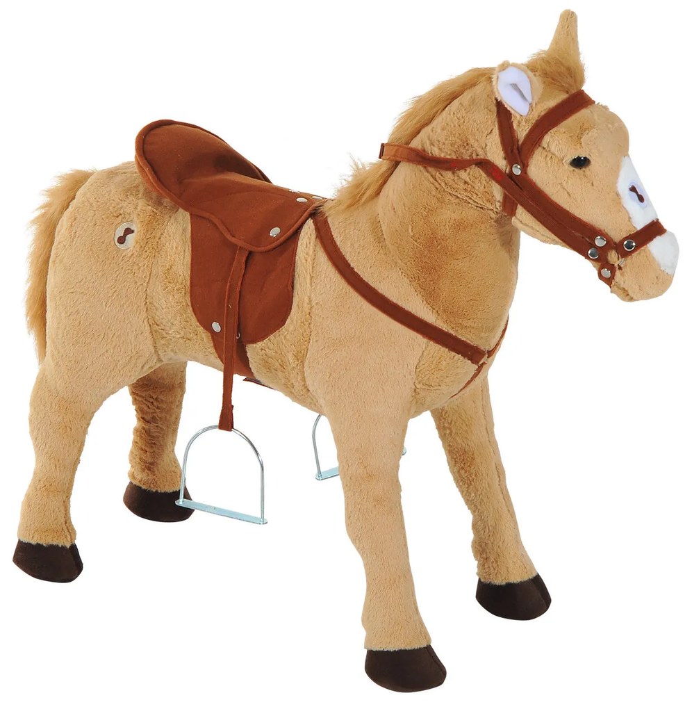 HOMCOM Cal balansoar din pluș pentru copil de la 2 ani, cu efecte sonore, șa și bride 85 cm (lungime) bej | Aosom Romania