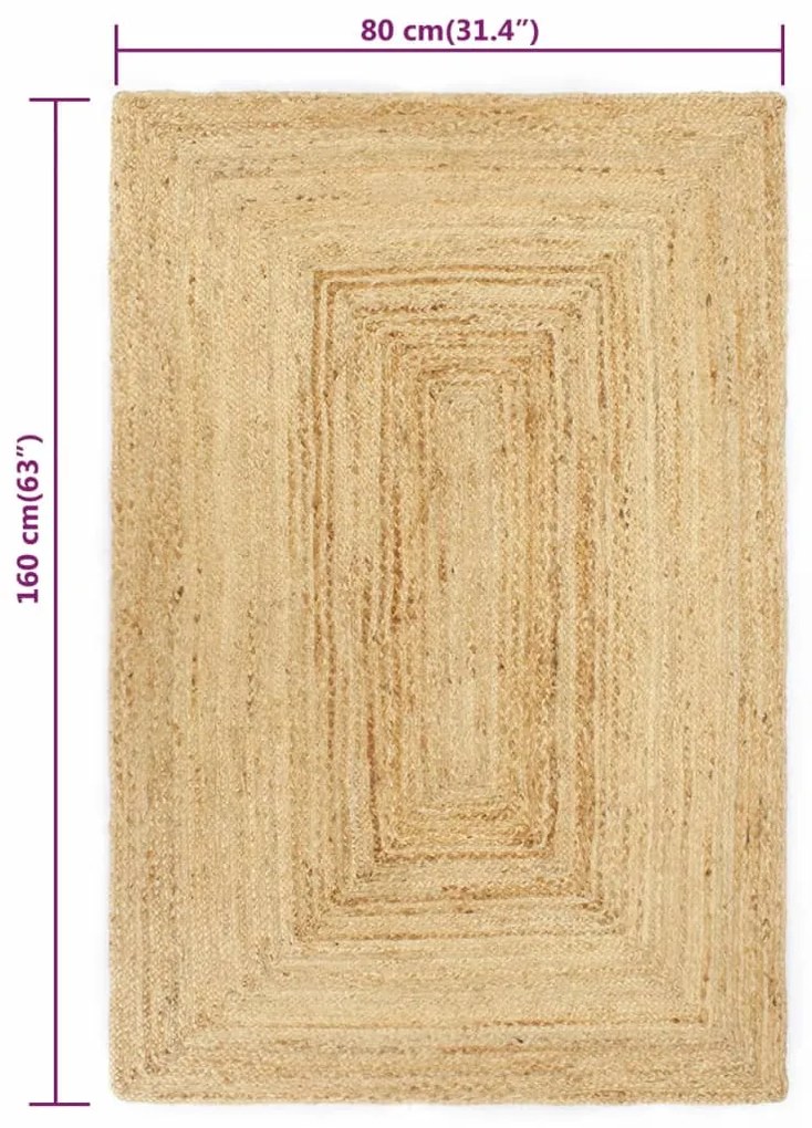 Covor manual, natural, 80 x 160 cm, iuta natural, 80 x 160 cm