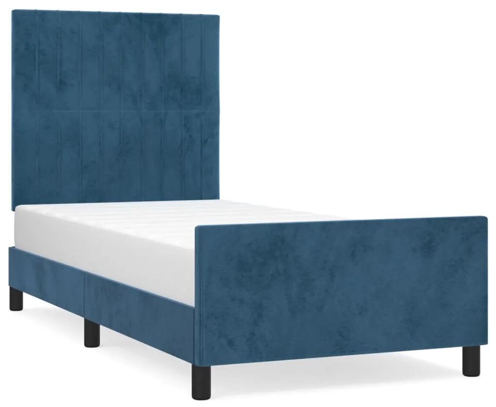 Cadru de pat cu tablie, albastru inchis, 90x200 cm, catifea Albastru inchis, 90 x 200 cm, Benzi verticale