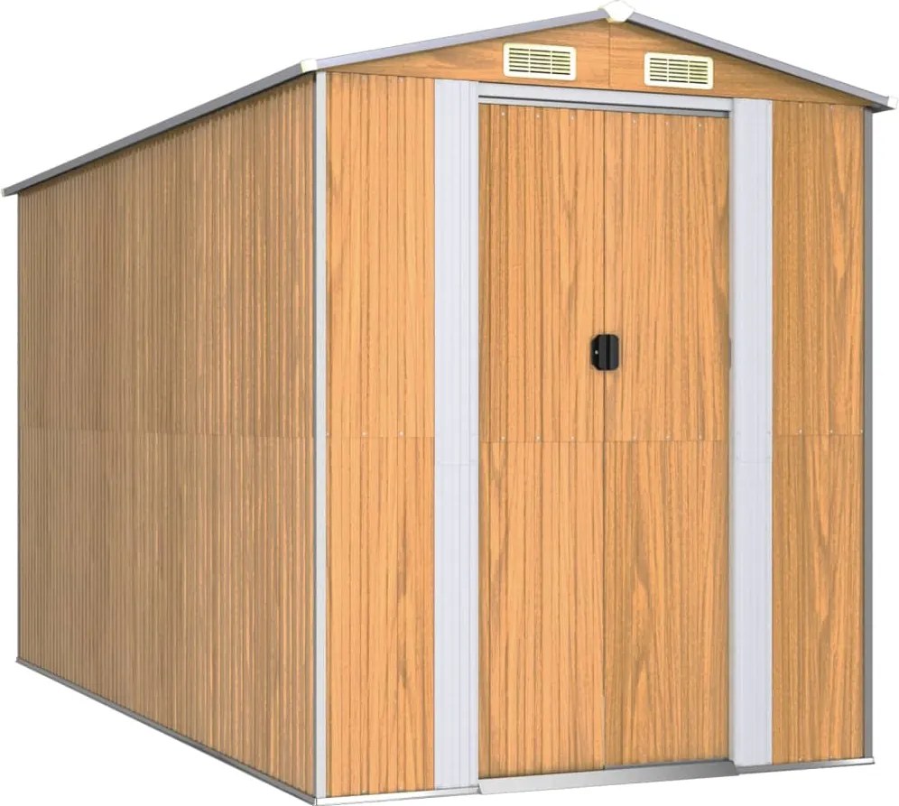 vidaXL Șopron de grădină, maro deschis, 192x357x223 cm, oțel zincat