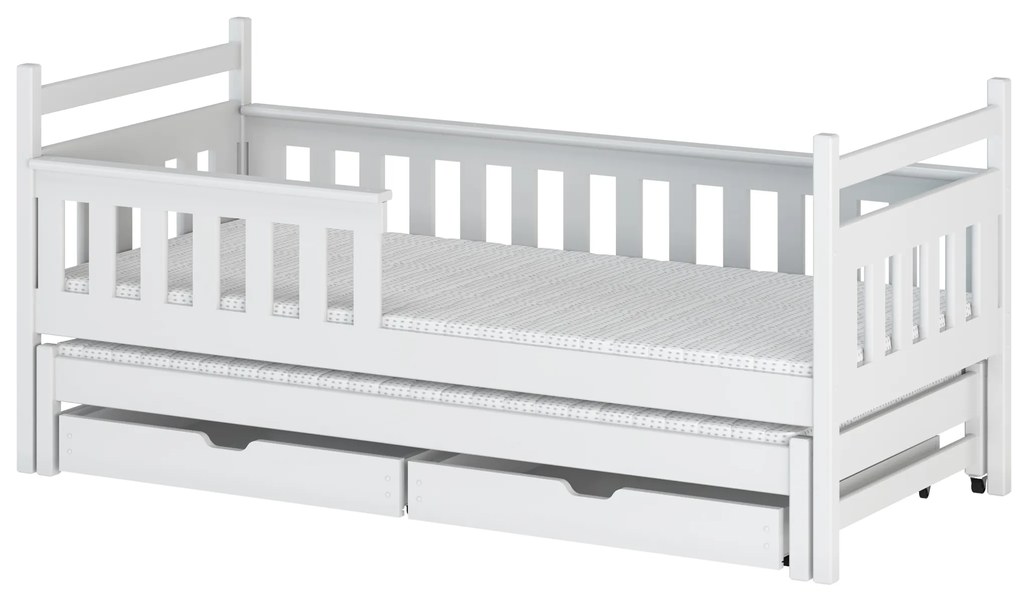 Pat pentru copii 90 x 190 cm DORIA (cu somieră și sp. depozitare) (Alb). Promo -10%. 1013073