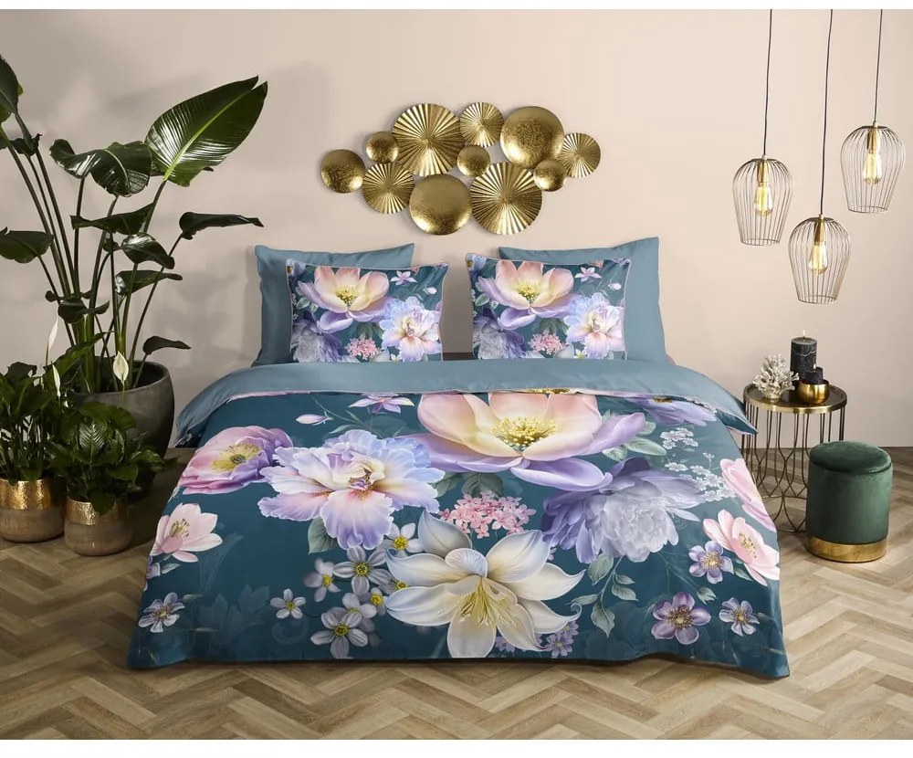 Lenjerie de pat albastră din bumbac satinat pentru pat dublu/extinsă 200x220 cm Mirery – Descanso