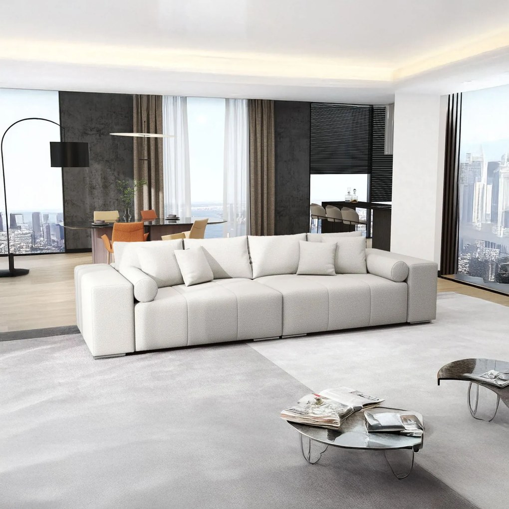 Canapea extensibilă dumonde cu ladă de depozitare si sezut confortabil din spuma high-density, Marbela Enjoy Beige XXL 295x100 cm