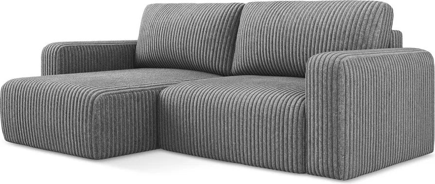 Colțar gri extensibil/cu spațiu de depozitare cu tapițerie din catifea reiată (cu colț pe partea stângă/cu șezlong) Kona – Makamii