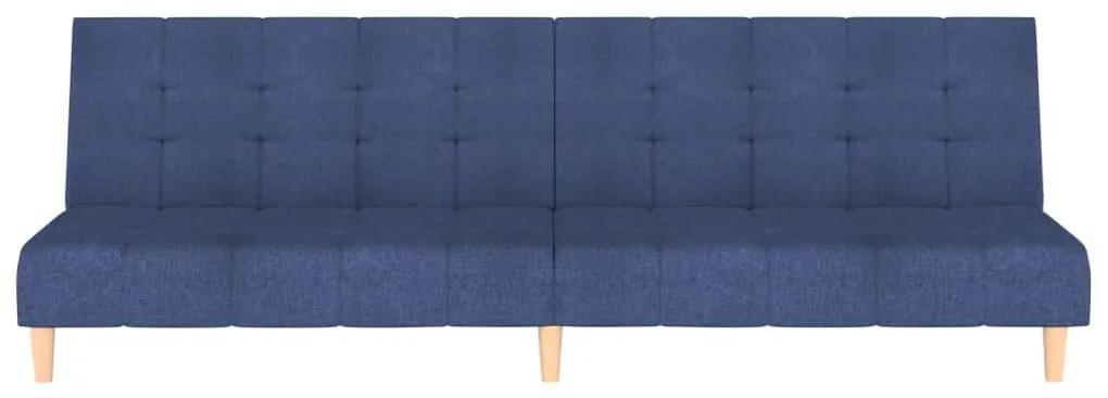 Canapea extensibila cu 2 locuri si taburet, albastru, textil Albastru, Cu suport de picioare