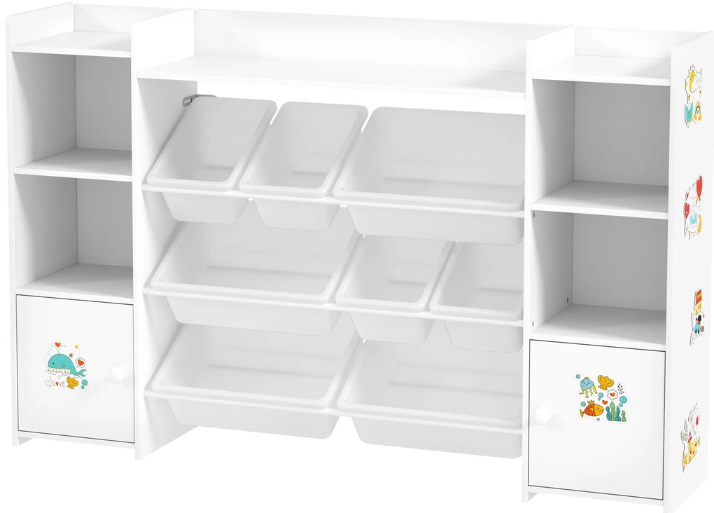 AIYAPLAY Dulap depozitare copii, etajeră pentru jucării cu 8 cutii detașabile, 140 x 30 x 90 cm, alb | Aosom Romania