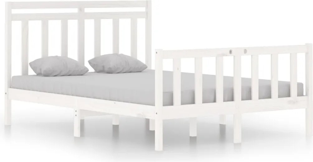vidaXL Cadru de pat dublu, alb, 135x190 cm, lemn masiv