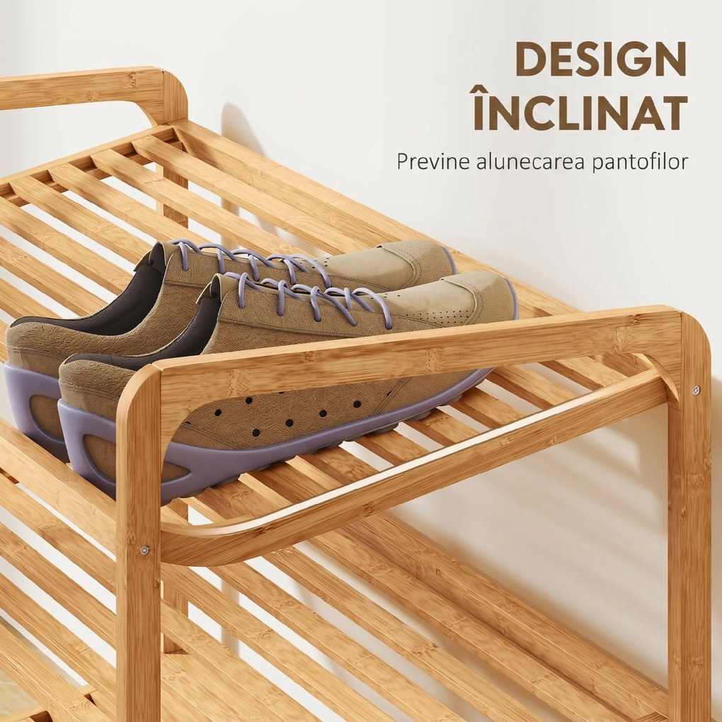 HOMCOM Etajeră pentru pantofi cu 3 rafturi pentru 12 perechi de pantofi din bambus 76x33x50.8 cm | Aosom Romania
