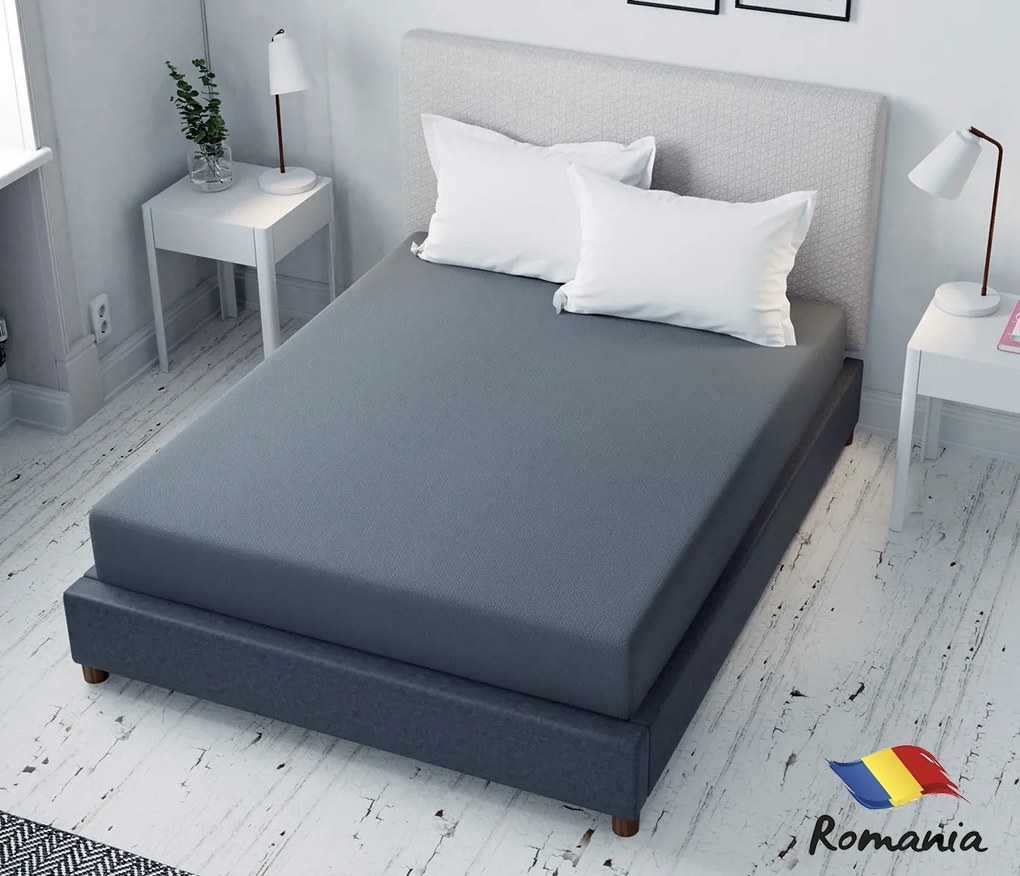 Cearceaf de pat gri inchis cu elastic Evostar bumbac 100% ranforce /90x200 cm dimensiune standard