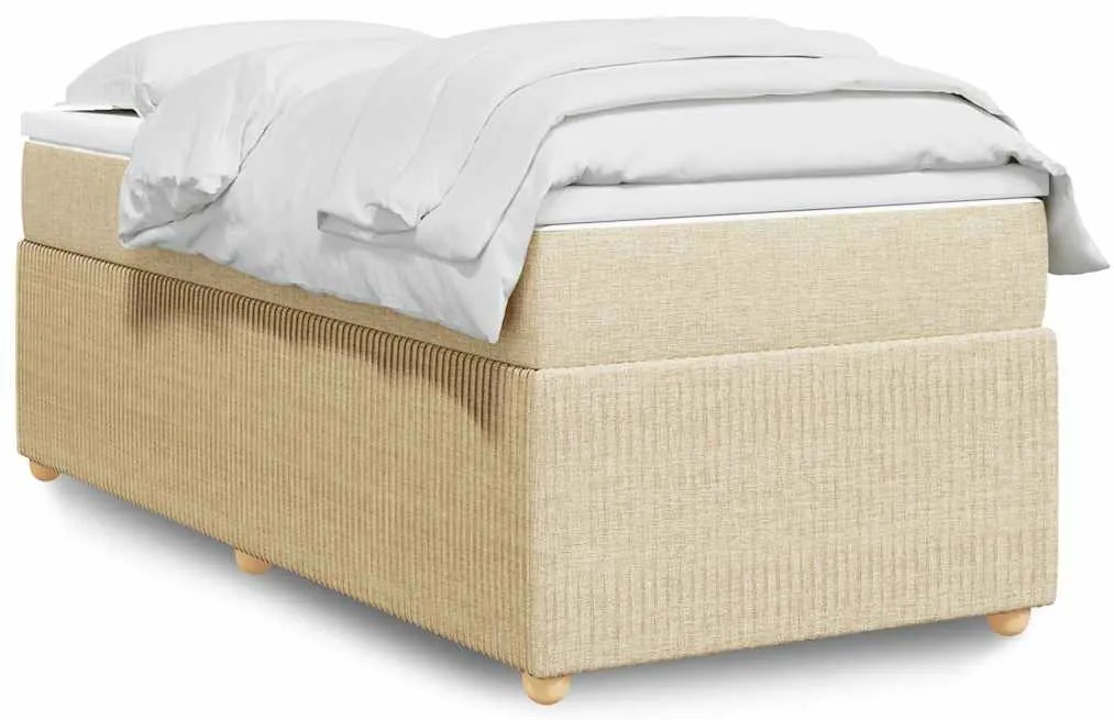 vidaXL Pat box spring cu saltea, crem, 100x200 cm, textil
