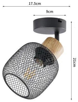 Brilagi - Aplică spot de perete BASKLITE 1xE27/15W/230V lemn/negru