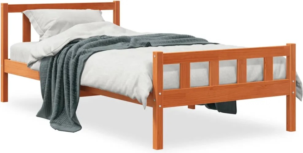 vidaXL Cadru pat fără saltea, maro ceruit, 75x190 cm, lemn masiv pin