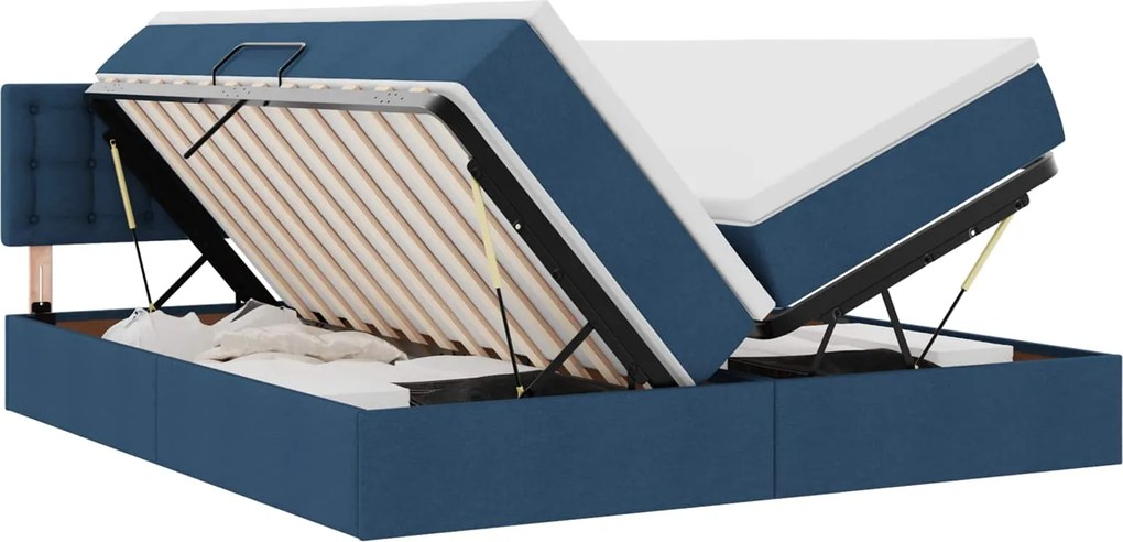 vidaXL Pat cu storage albastru 200 x 200 cm Piele artificială