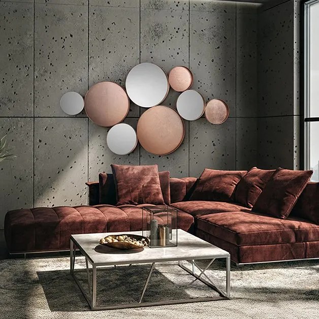 Decoratiune perete din inele metalice cu oglinda si sticla Malmo