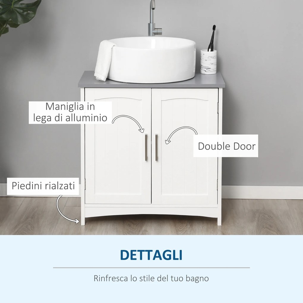 kleankin Mobilier Sub Lavoar Baie cu 2 Usi din MDF, 60x33x60cm, Gri si Alb | Aosom Ro
