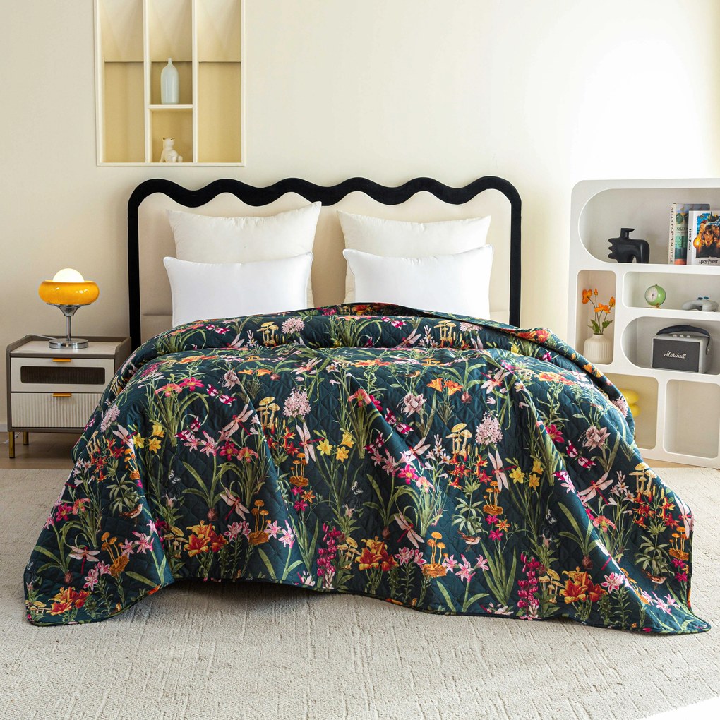 Cuvertura de pat MYSTIC GARDEN verde inchis Dimensiune: 170 x 210 cm