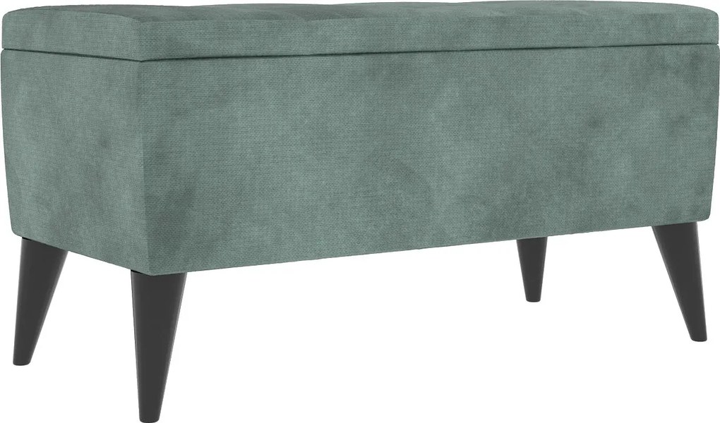Bancheta Tapitata Mera, cu spatiu depozitare, Turcoaz, Stofa, 80 x 37 x 42 cm