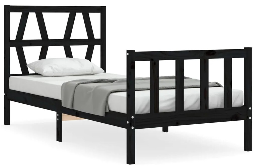 3192455 vidaXL Cadru de pat cu tăblie Small Single, negru, lemn masiv
