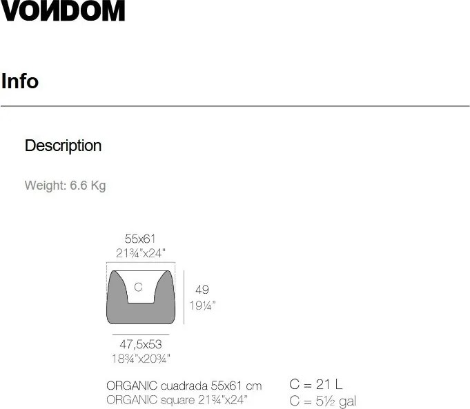 Ghiveci plante design decorativ exterior/interior Organic SQUARE 55x61x48cm