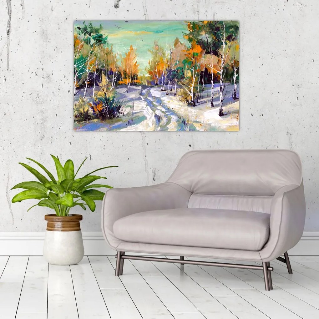 Tablou - Drum înzăpezit prin pădure (90x60 cm)