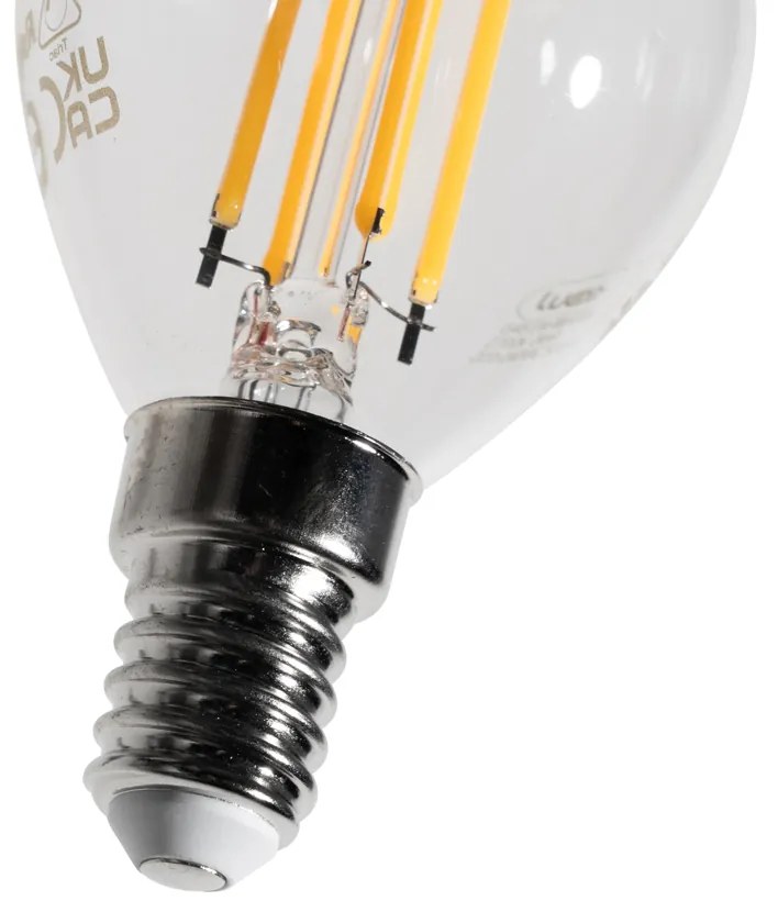 Set de 5 becuri cu filament LED E14, reglabile, G45, transparente, 4W, 470 lm, 2700K