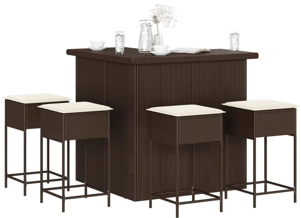 3261501 vidaXL Set mobilier bar de grădină cu perne, 5 piese, maro, poliratan