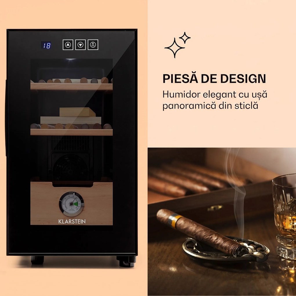 Klarstein El Presidente 23, umidor, 45 W, tactil, lemn de fag, 23L, LED