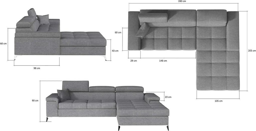 Colțar lemn masiv Extensibil Rita 280x205cm Ladă Depozitare Personalizabil