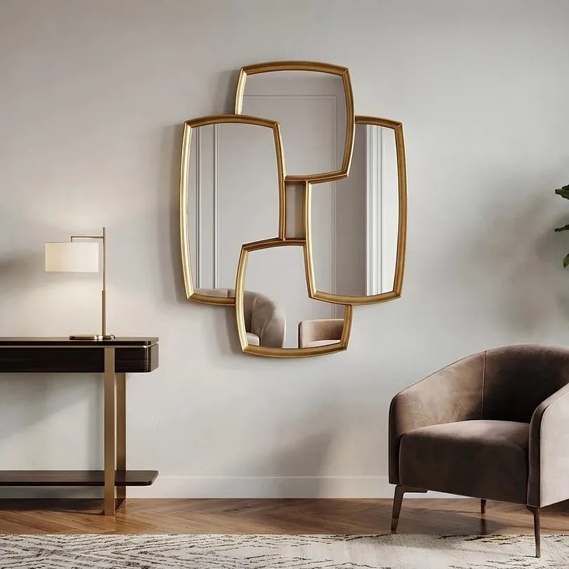 Oglinda perete design geometric QUADRA 90cm auriu