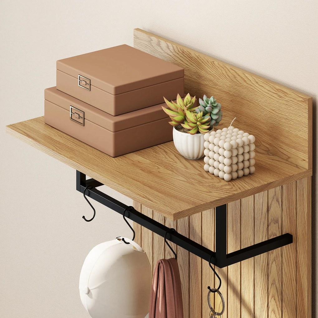 HOMCOM Cuier de Hol cu Pantofar Rabatabil, Cuier cu Bancă, 4 Cârlige și Rafturi pentru Pantofi, Organizator Modern pentru Hol și Coridor, Stejar și Alb | Aosom Romania