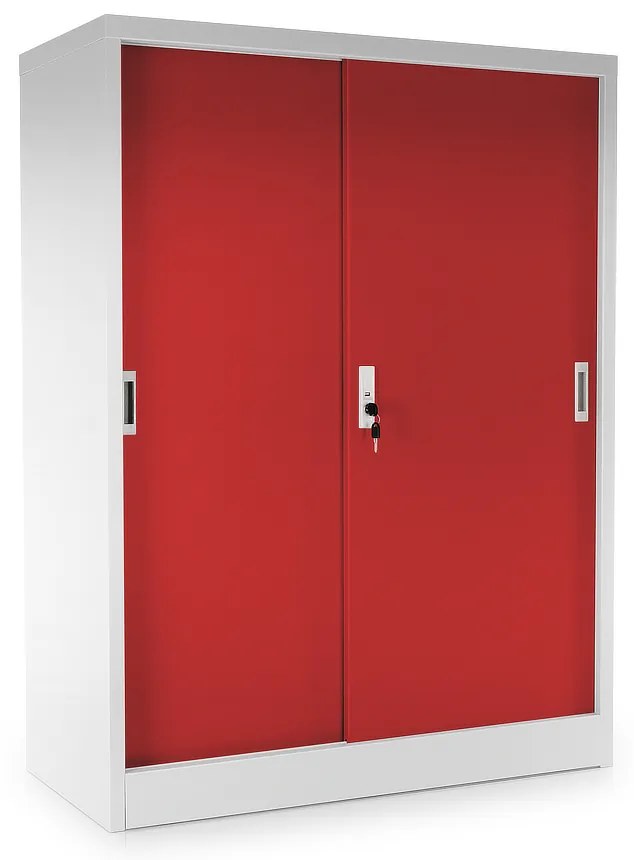 Dulap metalic universal mediu cu uși glisante 90 x 40 x 120 cm, încuietoare cilindrică, roșu - ral 3000