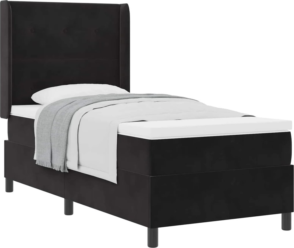 vidaXL Pat cu arcuri cu saltea cu headboard Negru 100 x 200 cm Catifea