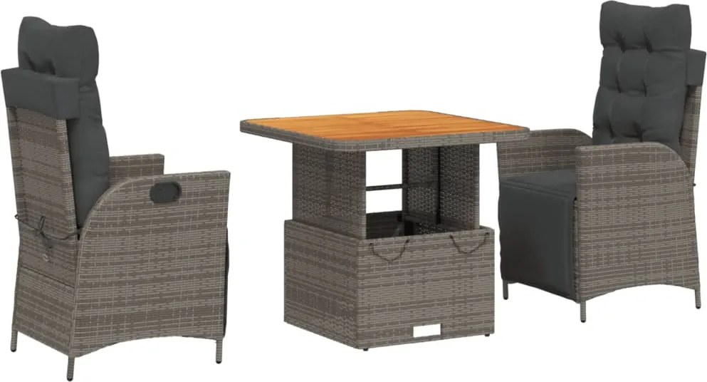 vidaXL Set mobilier de grădină cu perne, 3 piese, gri, poliratan