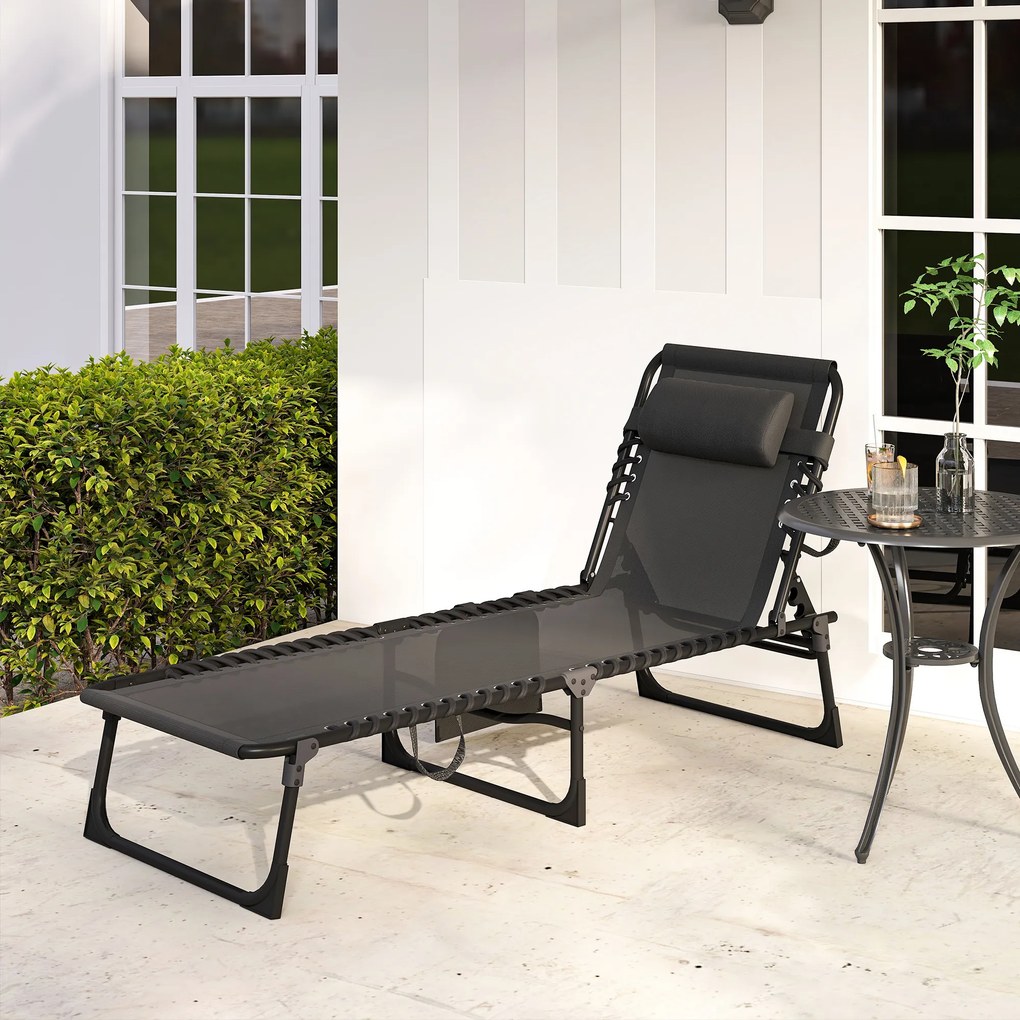 Outsunny Portable Sun Lounger, Folding Chaise Recliner, 5-Position Adjustable Cot, Black | Aosom Romania
