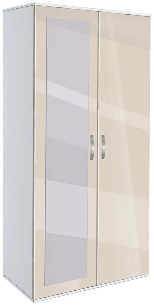 Sifonier Ava 21 cu oglinda 185 cm alb si crem lucios