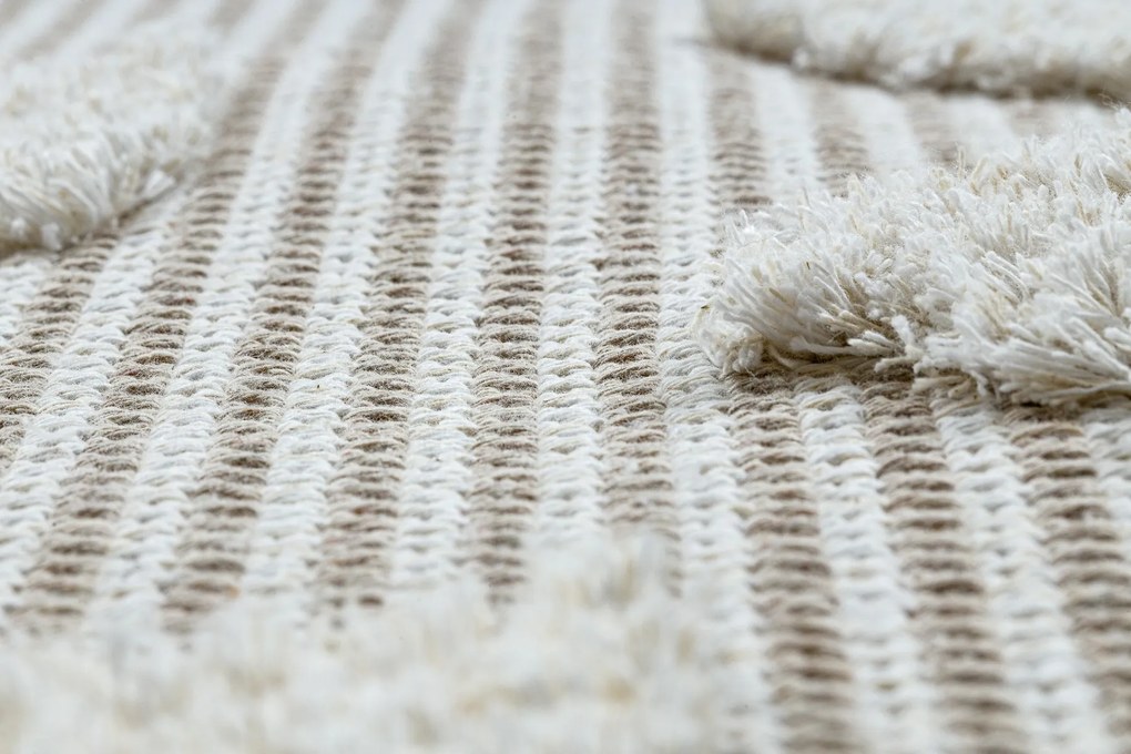 Covor ECO SISAL MOROC 22321 Triunghiurile, zigzag boho franjuri - structural bej / cremă