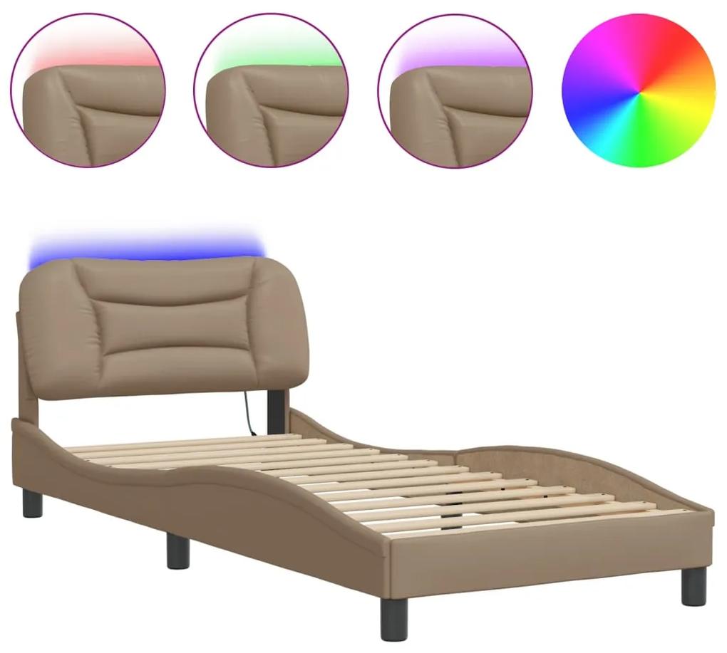 3213910 vidaXL Cadru de pat cu lumini LED cappuccino 90x200 cm piele ecologică