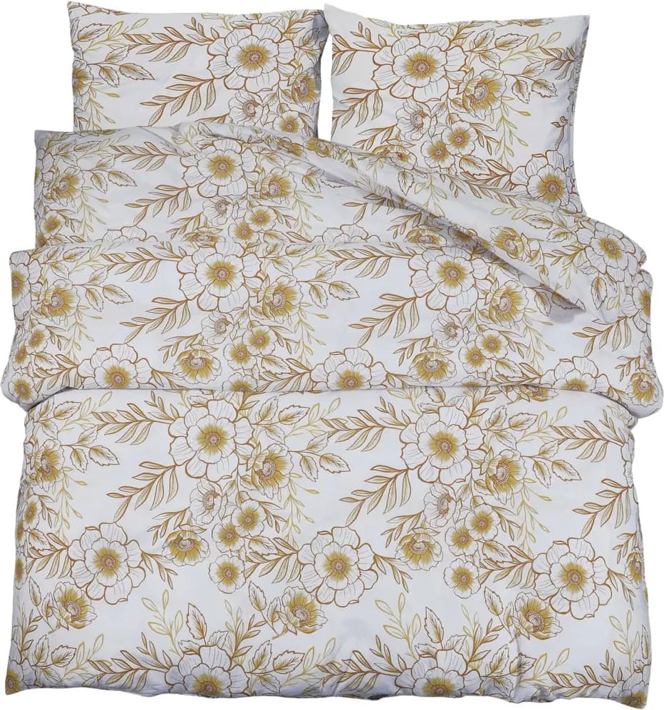 vidaXL Set cu husă de pilotă, alb și maro, 200x200 cm, bumbac