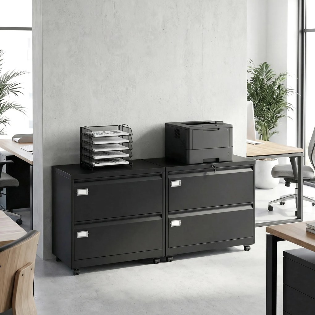 HOMCOM Container mobil cu 2 sertare închidere dulap pentru dosare cu șină suspendată reglabilă 90 x 40 x 77,4 cm Negru | Aosom Romania