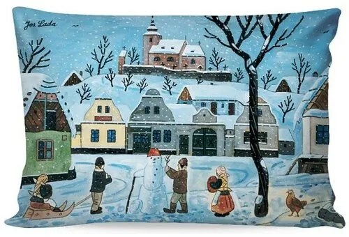 Matějovský Față de pernă Deluxe Josef Lada Omul de zăpadă în centrul orașului, 33 x 50 cm