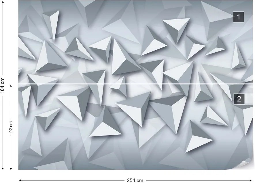 GLIX Fototapet - 3D Modern Grey And White Triangles Design Vliesová tapeta  - 254x184 cm